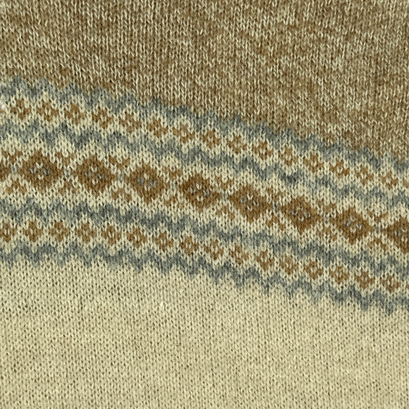 Vintage Jantzen Sweater Adult MEDIUM Brown Cream Fair Isle Mock Neck Collar 70s - Picture 7 of 11